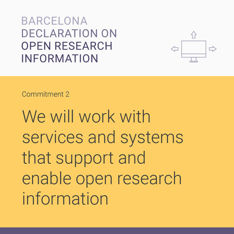 BARCELONA DECLARATION ON OPEN RESEARCH INFORMATION

Commitment 2

We will work with services and systems that support and enable open research nformation 