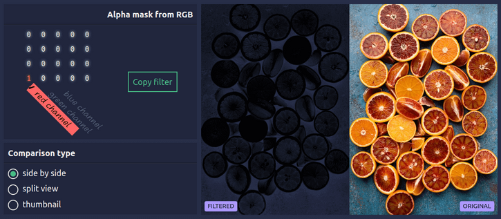 Screenshot of the case when we use the red channel as an alpha mask.