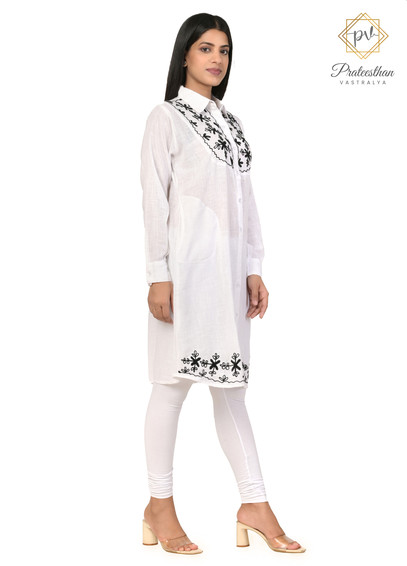 Floral Designer White Women's Kurti
