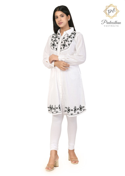 Full Sleeve Cotton White Women's Kurti