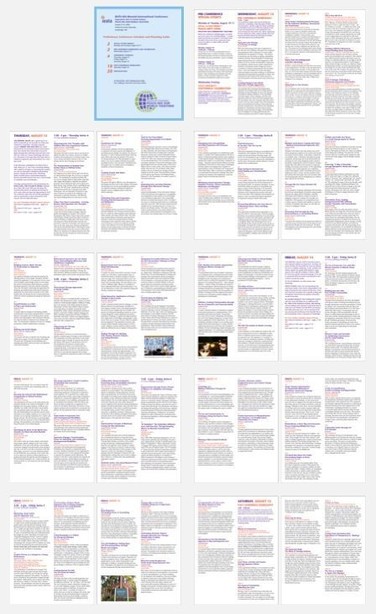 Image of a massive printed program full of many conference session topics