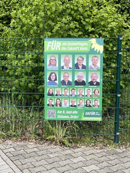Plakat mit grünen Kandidat*innen für Gundelfingen 
