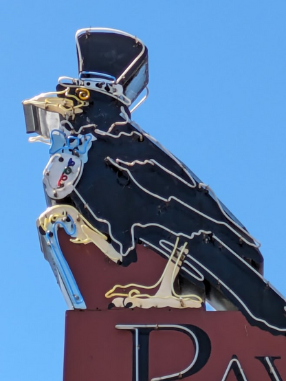 The Raven theater/club/etc. also has a neon raven, top hat and cane all there, and it needs a little care and upkeep because it's looking wasted.