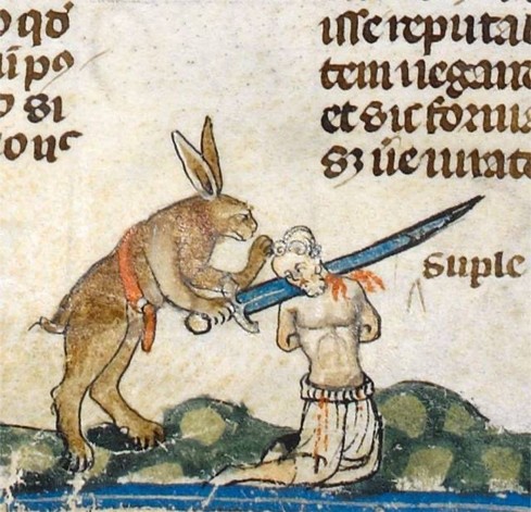 Medieval rabbit beheading a man
