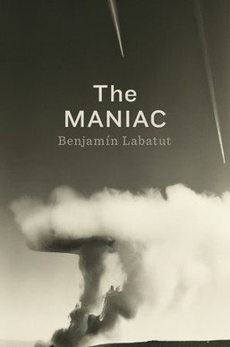 Cover art for novel The MANIAC, by Benjamín Labatut.

Description of the cover by the publisher:

“The image on this cover was created by film director Bennett Miller, using OpenAI’s DALL-E 2 software,” the publisher told Lit Hub. “He arrived at the final product by making extensive edits on variations of an image generated using the following prompt: a vintage photograph of huge plumes of smoke coming from an enormous UFO crashed in the desert.”

The top of the smoke is flat and may resemble top of an anvil cloud, though it is apparently close to the ground. Above the top of the cloud, two other seemingly distant descending objects leave trails of white smoke behind them.

The title appears just above center in white sans-serif font. The author's name appears just below in a light-gray font. 
