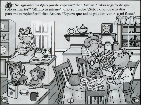 Una captura de pantalla del juego presente en el manual argentino de El cumpleaños de Arturo.