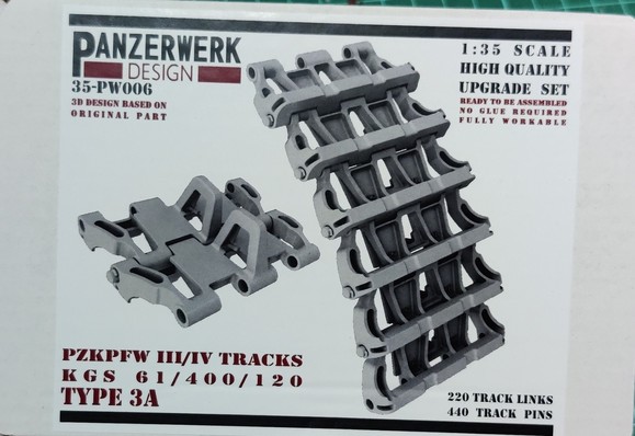 A box of Panzerwerk Design's 3d-printed tracks for Panzer III or IV, track type 3A in 1:35 scale