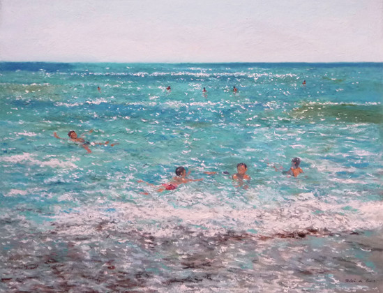 Cuadro al oleo de una marina del Mar Mediterráneo pintado por Rubén de Luis