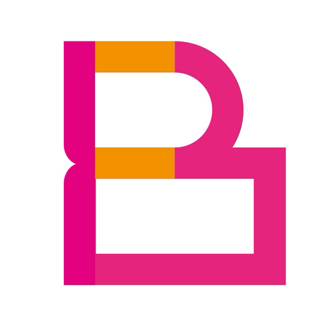 Magenta and orange letter B