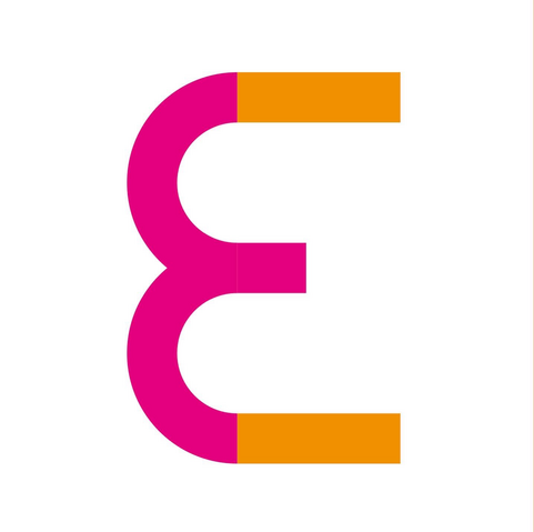 Magenta and orange letter E