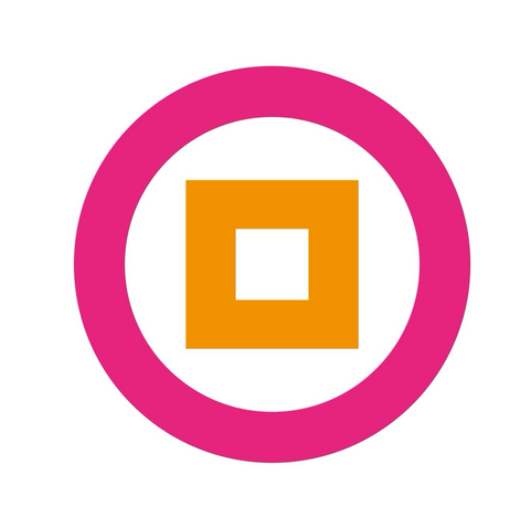 Magenta and orange letter O