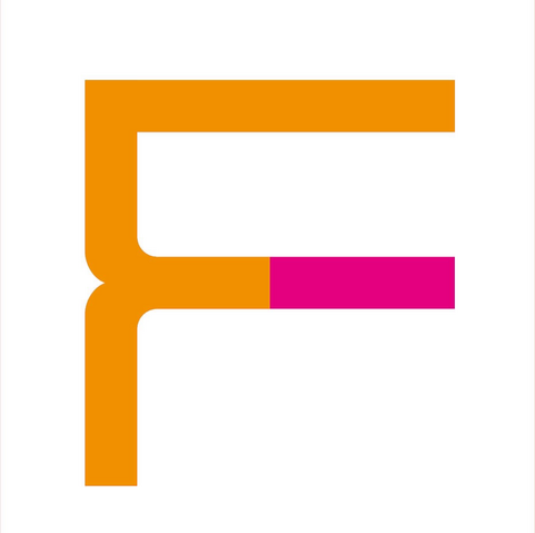 Magenta and orange letter F