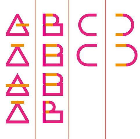 Magenta and orange A to D letters
