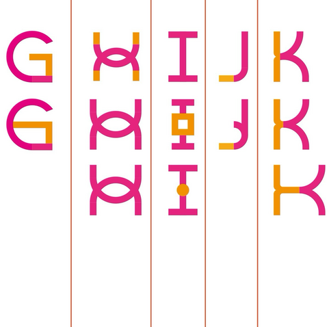 Magenta and orange  G to K letters