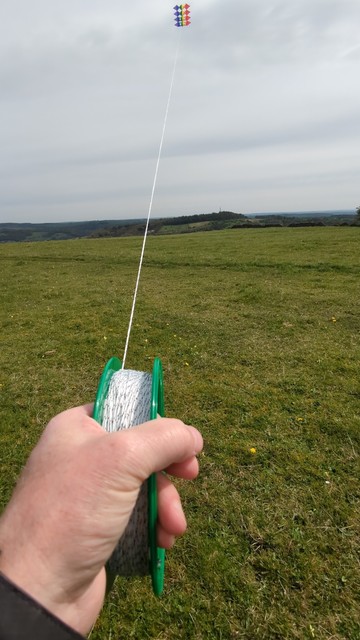 Spirit of Air 'Aurora' kite flying above Middleton Moor, Derbyshire.