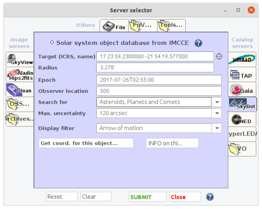 IMCCE SkyBot query form
