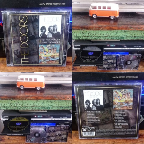 Montagem de fotos com capa do CD, CD aberto mostrando o encarte e os CDs e contra capa do CD.