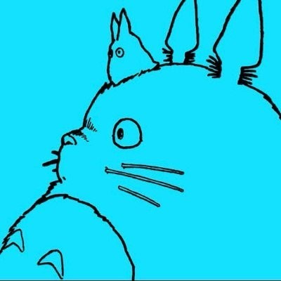 Line drawing of Big Totoro with Mini Totoro on his head