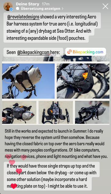 Not yet launched Revelate Designs Aerobar Harness Solution with my added thoughts as presented in my Instagram Story. Text is given inside the accompanying posts. 