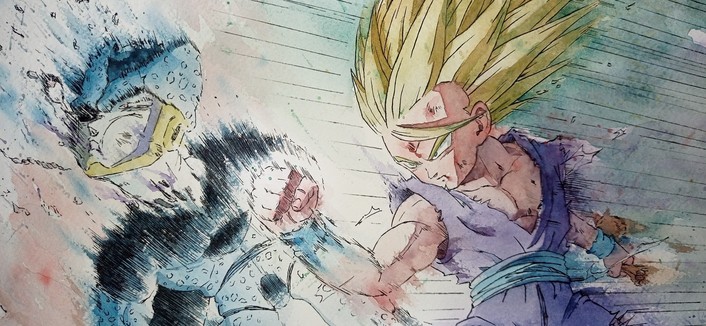 Gohan ssj2 cell dragon ball acquerello