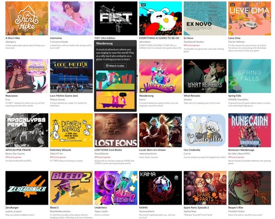 A grid of 24 video game thumbnails, names, creators and descriptions from the Palestinian Relief Bundle.