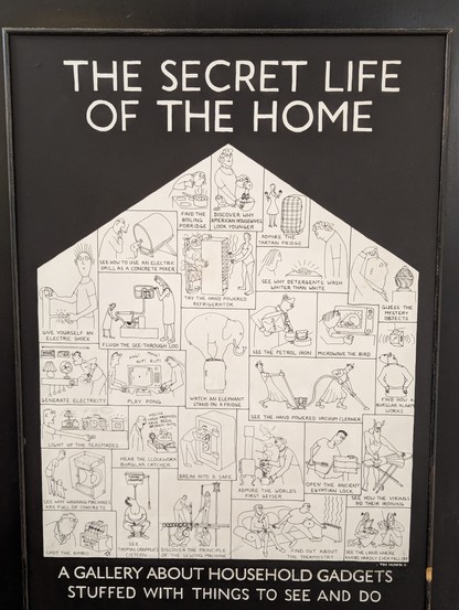 The secret life of the home. 
A poster with various line art cartoons by Tim Hunkin. 
