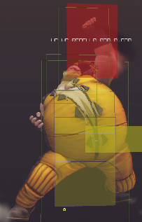 Hitbox for a standing uppercut type punch by the character Rufus from Street Fighter 4