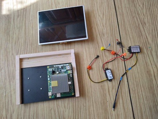 Atomic PI, 10 inch 4:3 screen, and some DC-DC converters.