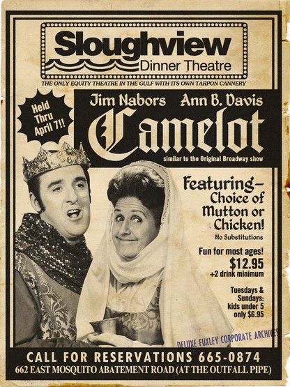 Vintage advertisement for the play Camelot starring Jim Nabors and Ruth Buzzi
