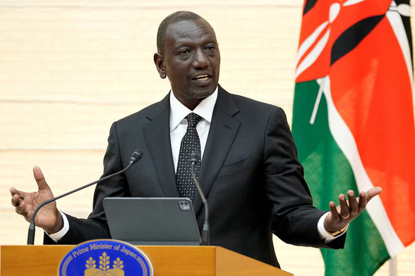 Kenyan President William Ruto speaks during a joint press conference with Japanese Prime Minister Fumio Kishida at the prime minister's office in Tokyo, Japan, Thursday, Feb. 8, 2024. Shuji Kajiyama/Pool via REUTERS/File Photo