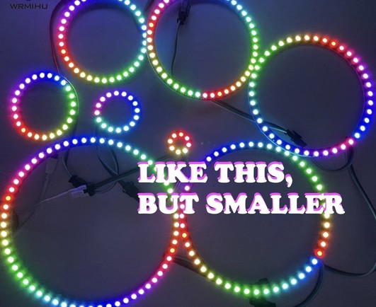 lit up WS2812 RGB LED ring with the overlayed text “like this, but smaller”