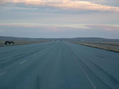 Flat Patagonian expanse, seen from the endless road.