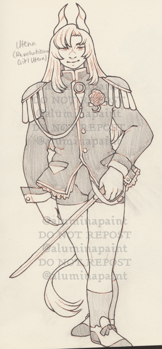 traditional art of a person with long hair and horns, dressed in ceremonial military wear, holding a sword.