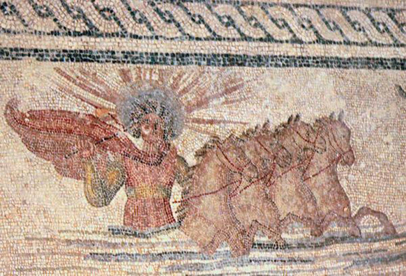 Mosaic of Helios, the sun god, arising with his chariot from the waves of the eastern Ocean.