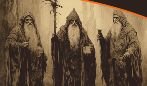 Three old druids in a group
