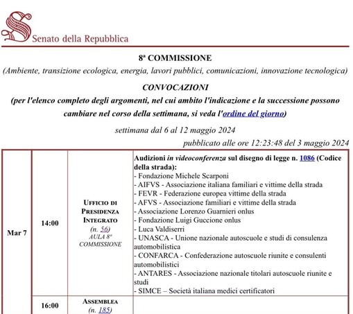 convocazione associazioni familiari vittime della strada