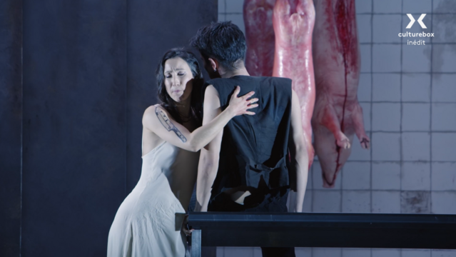 Don Giovanni falls in love with Donna Anna, but kills the young woman's father in a duel. This adventure will cost the famous seducer dearly. In his production, Guy Cassiers chose to make it the figure of a world in decline, halfway between the crudeness of a slaughterhouse and the splendor of a dazzling palace.