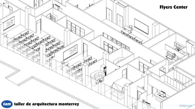 Isometric drawing of a flight center.