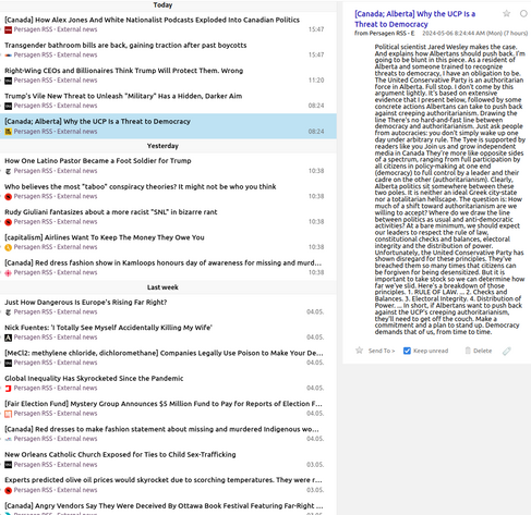 Pg-RSS external news feeds: Monday 2024-05-06
News/analytics re: abuses of wealth, power, influence

📱 1-col: https://persagen.com/rss/pg-extnews.m.xml
💻️ 2-col: https://persagen.com/rss/pg-extnews.xml
🌐 Click title to go to external news source

Updated throughout the day
Victoria, Persagen.com 🙏

#persagen #news #CurrentEvents #politics #wealth #power #influence #ideology #populism #CultureWars #discrimination #HumanRights #LGBTQ+ #justice #climate #environment #capitalism #inequality #SocialJustice

Image: Pg-RSS news feed