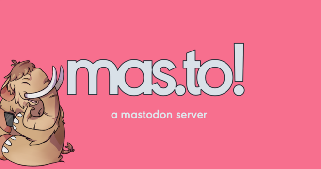 The pinkly backgrounded mas.to banner image with the chuckling mastodon.