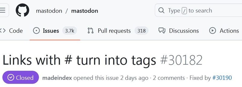 Mastodon bug report on Github marked as closed