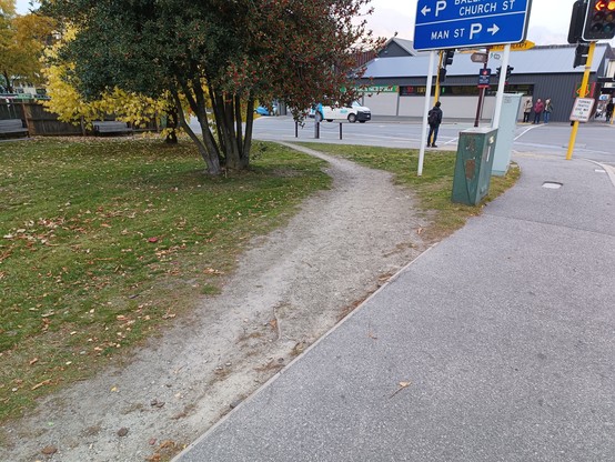 Popular desire line cutting a corner at a busy intersection