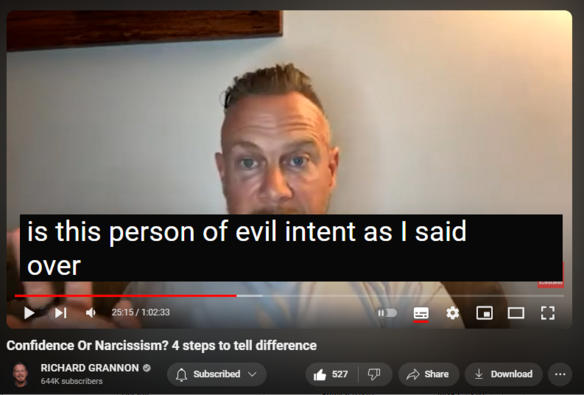 https://www.youtube.com/watch?v=F3PO1bzHFH0
Confidence Or Narcissism? 4 steps to tell difference

6,180 views  Streamed live 13 hours ago
Confidence Or Narcissism? 4 steps to tell difference