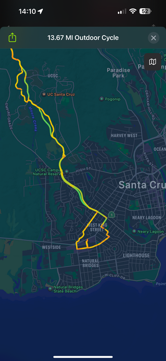 A map overlay showing the school run route by bike.