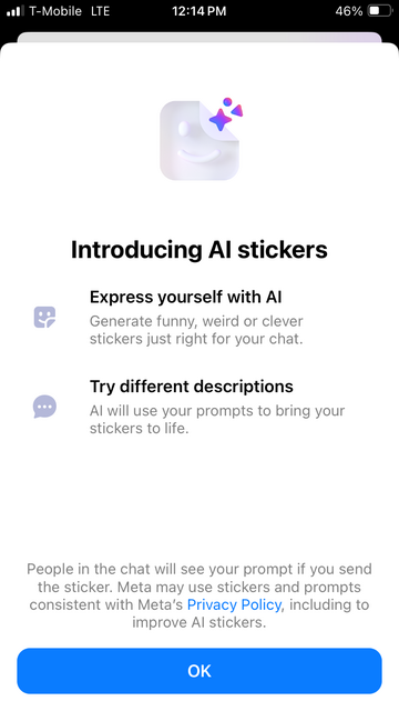 An AI bullshit screen in the Facebook Messenger app. Fuck this shit! 