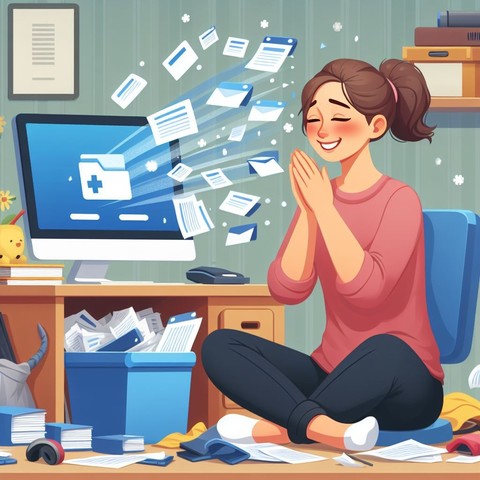 Dibujo que muestra a una usuaria feliz por la recuperación de su información