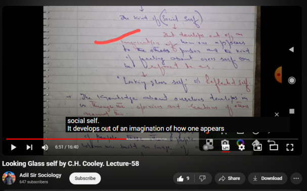 https://www.youtube.com/watch?v=UW65S_7iizE
Looking Glass self by C.H. Cooley. Lecture-58


55 views  18 Apr 2024  Lectures for supervisor post by jkssb
https://t.me/+O6ck8BKa3GZiZTI1