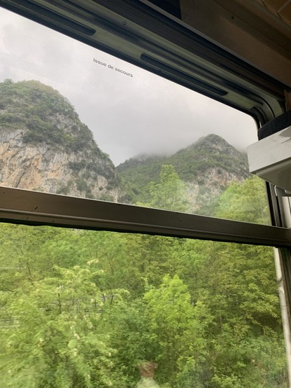 View of mountains from a train window