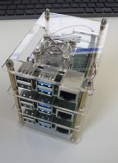 3 raspberry pi in acrylic case 