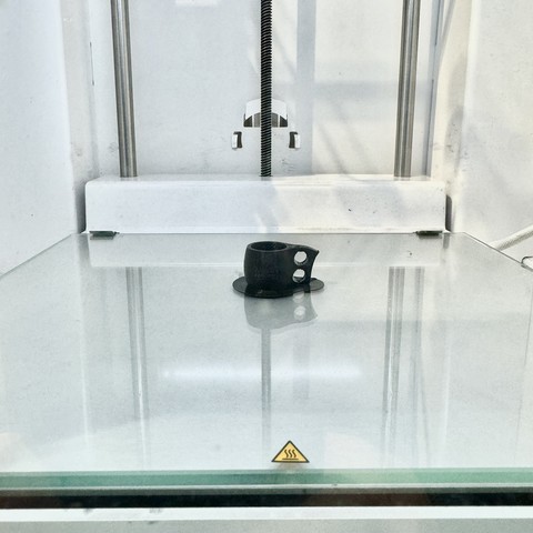 finished printing mini kuksa, sitting in the centre of the machine